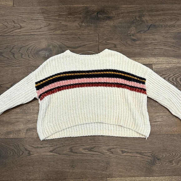 L.A HEARTS Round Neck Long Sleeve White Print Cardigan Sweater Women's Size S - Picture 1 of 2